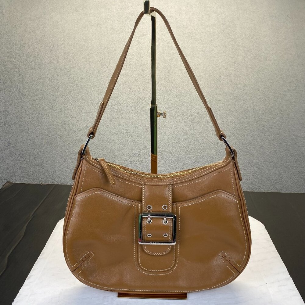 BCBG‎ Girls Tan Leather Shoulder Bag,Preppy,Zipper